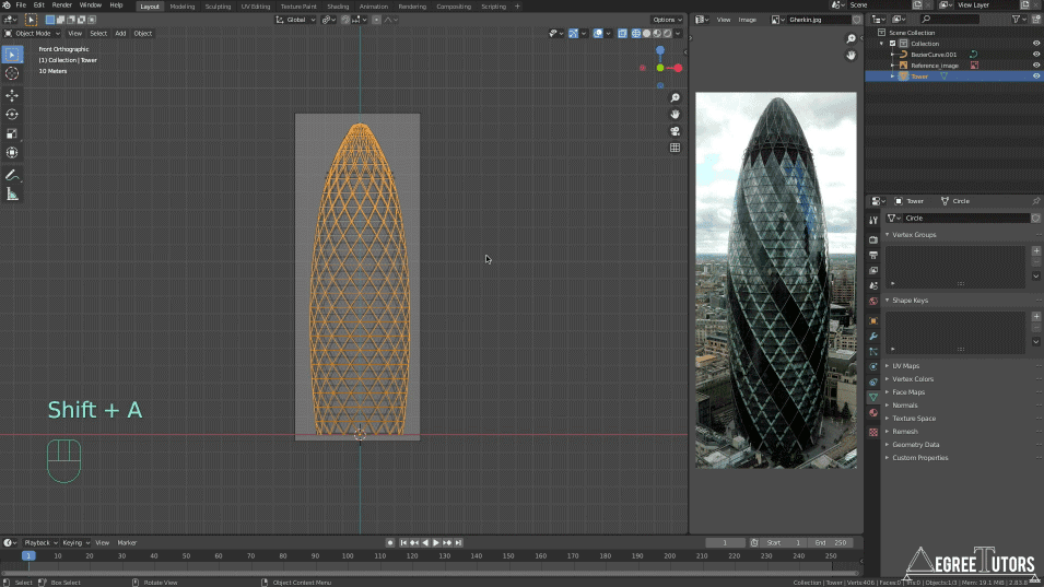 The Gherkin building modelled in Blender