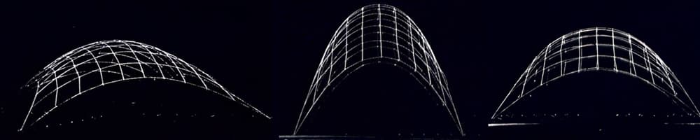 Suspended (shown inverted) chain model studies of the Berkeley gridshell | EngineeringSkills.com