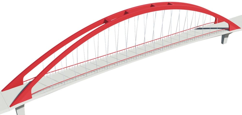 Tied arch bridge quarter view